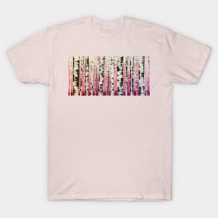 Black and White Birch Trees on Pink and Magenta Background T-Shirt